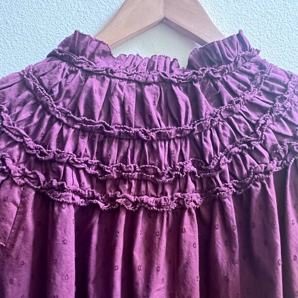 By Anthropologie V-Neck Ruffle Layered Sleeve Henley Loose Fit Top Women's Large - Picture 7 of 9